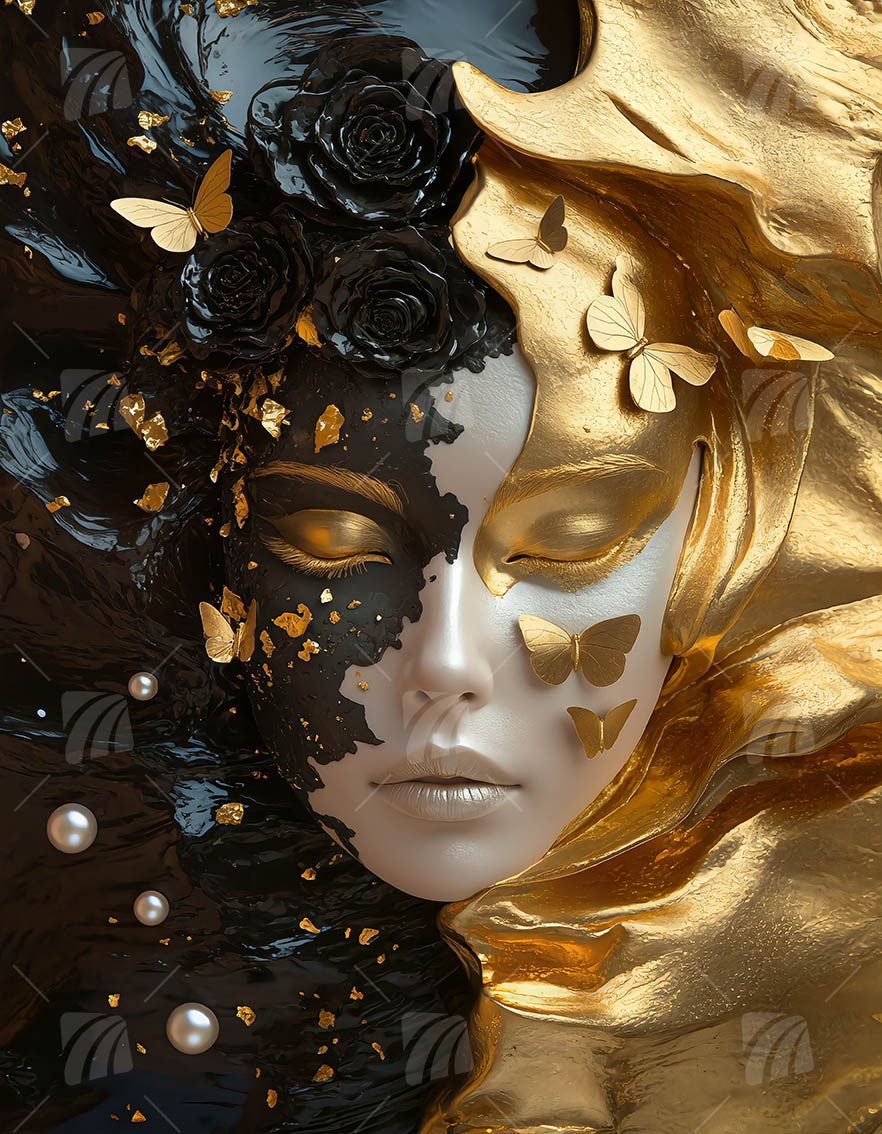 Golden Silence Black & Gold Wandbild auf Aluminium Dibond Spanntuch