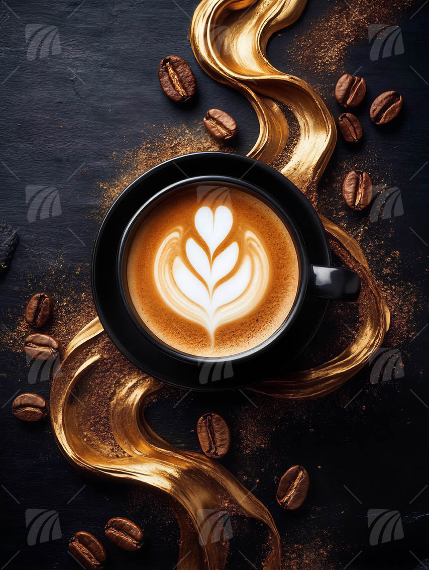 Golden Barista Magic kitchen Wandbild auf Aluminium Dibond Spanntuch