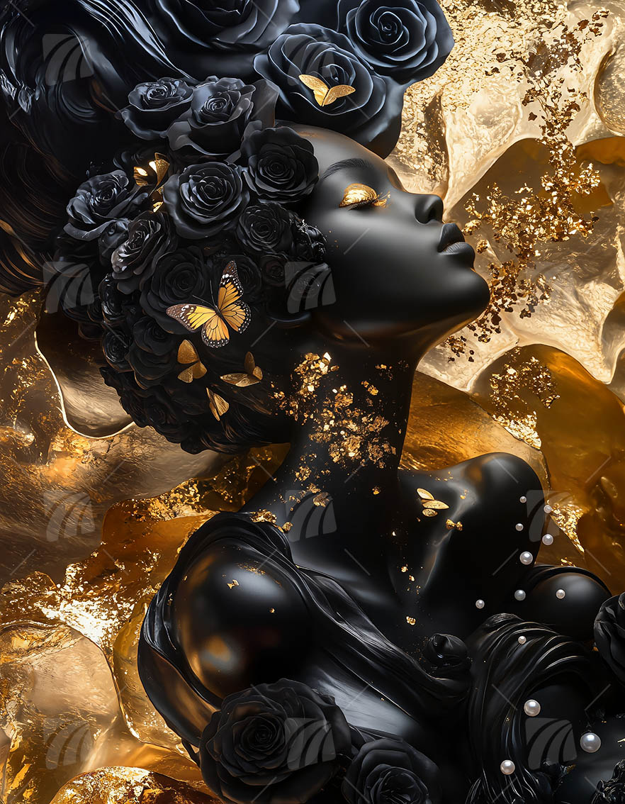 Golden Glamour Black & Gold Wandbild auf Aluminium Dibond Spanntuch