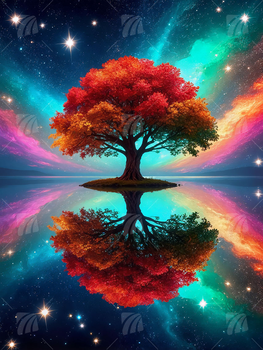 Cosmic Reflection Mythisch Wandbild auf Aluminium Dibond Spanntuch