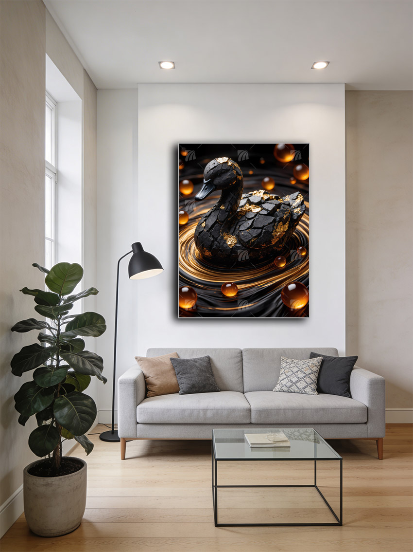 Schwan Gold Black & Gold Wandbild – Detailansicht
