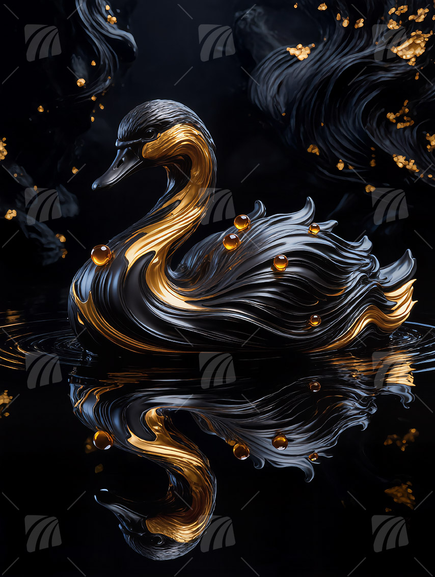Schwan mit Goldakzenten Black & Gold Wandbild auf Aluminium Dibond Spanntuch