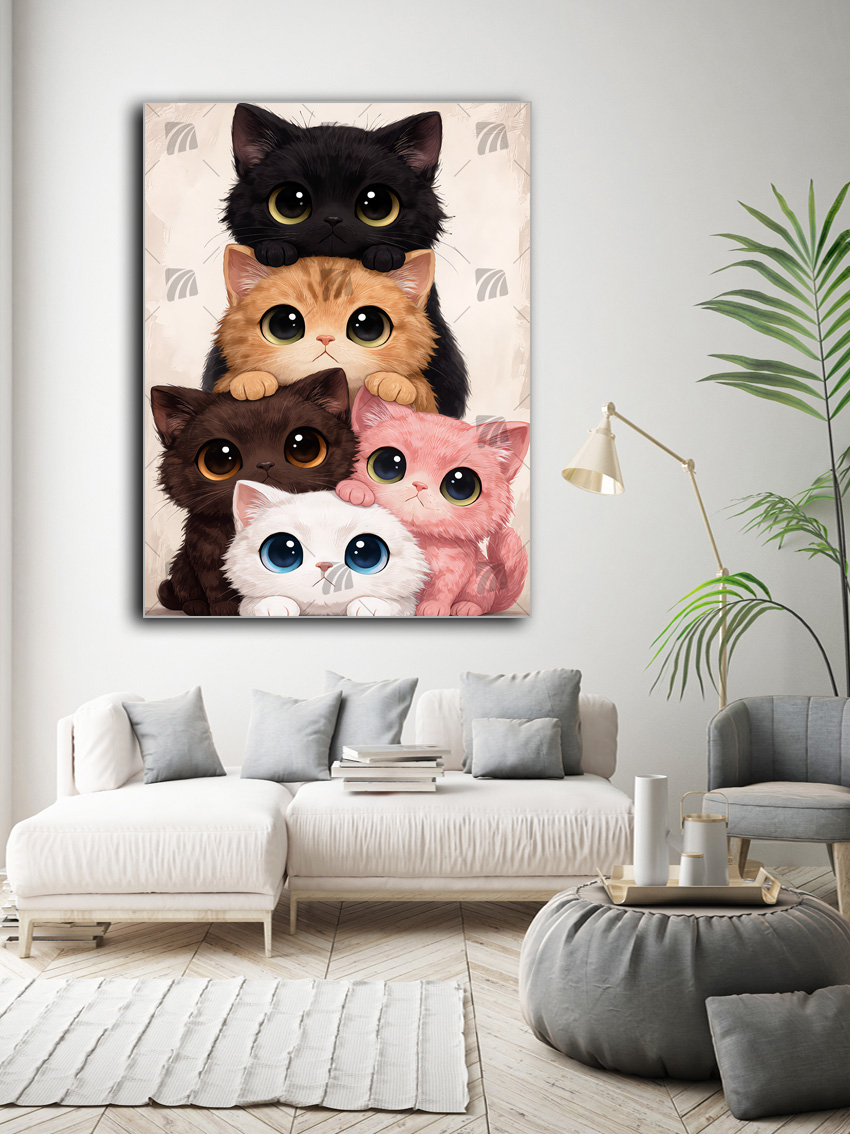 Niedliche Katzenfamilie Tiere Wandbild – Detailansicht