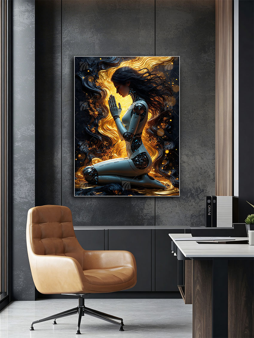 Cyber Serenity Mystische Weiblichkeit Wandbild – Detailansicht