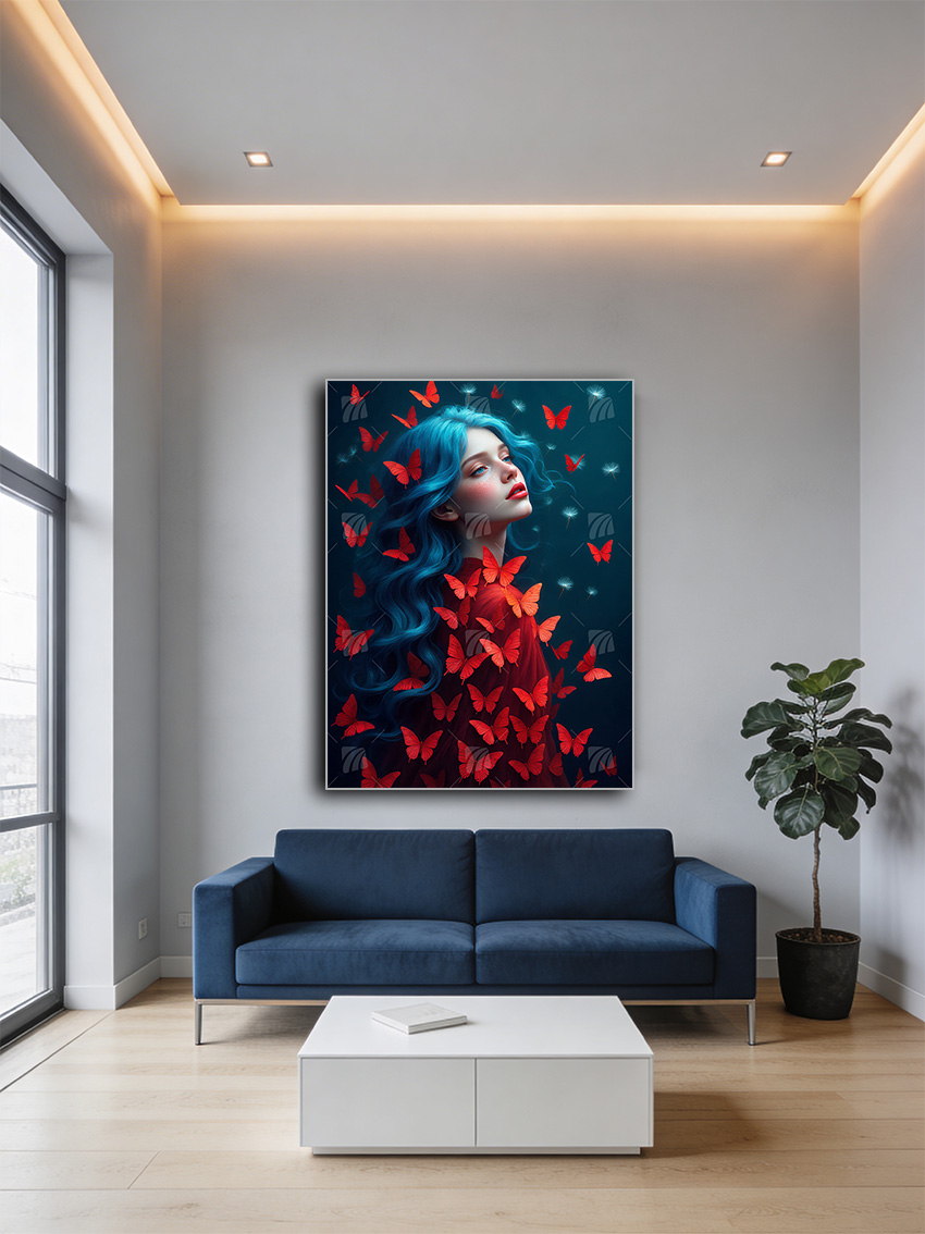 Crimson Whispers Mystische Weiblichkeit Wandbild – Detailansicht