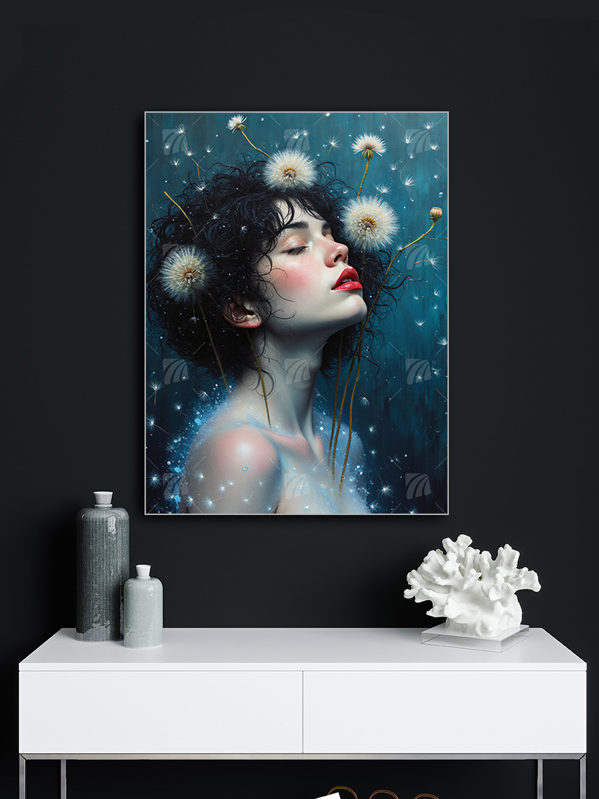 Ethereal Whispers Mystische Weiblichkeit Wandbild – Detailansicht