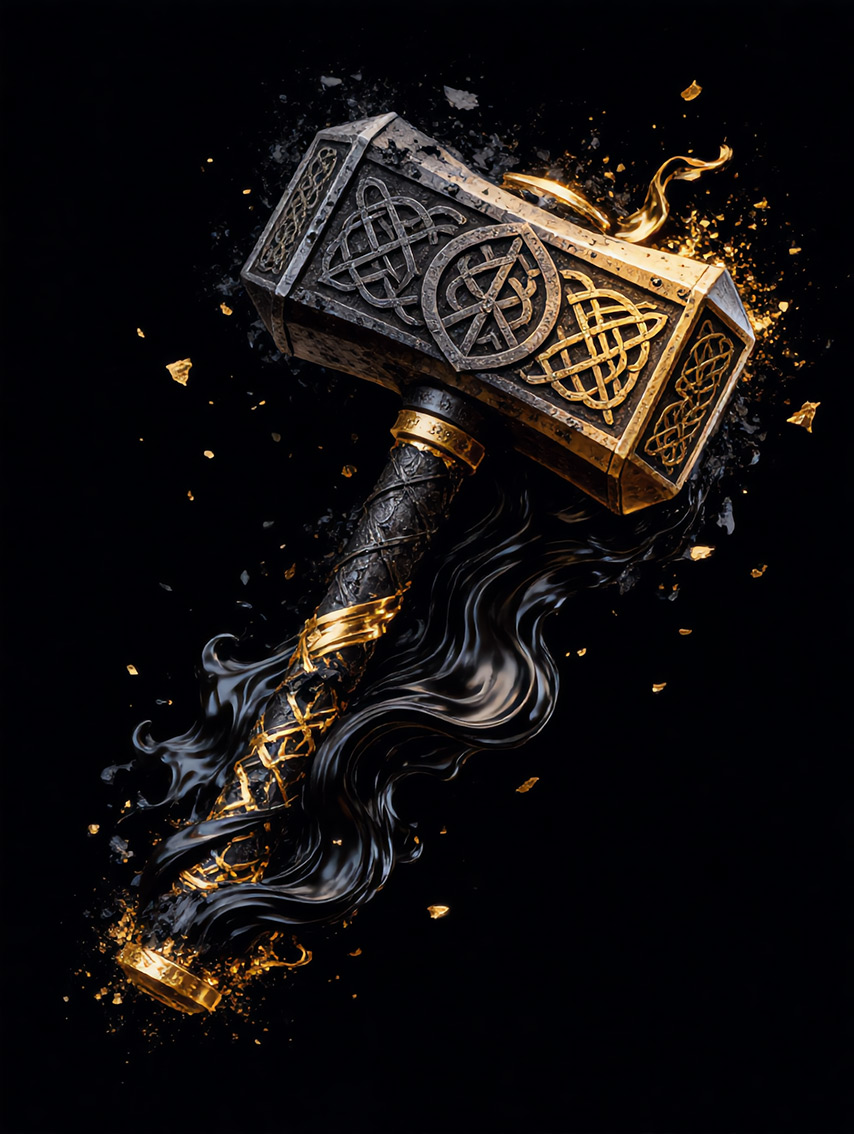 Thor's Elegance Black & Gold Wandbild auf Aluminium Dibond Spanntuch