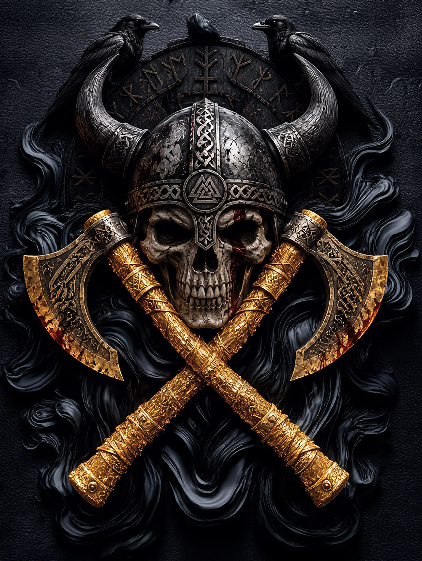 Viking Legacy Black & Gold Wandbild auf Aluminium Dibond Spanntuch