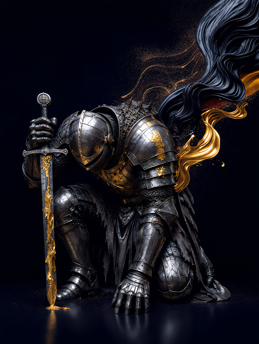Golden Guardian Ritter Wandbild auf Aluminium Dibond Spanntuch