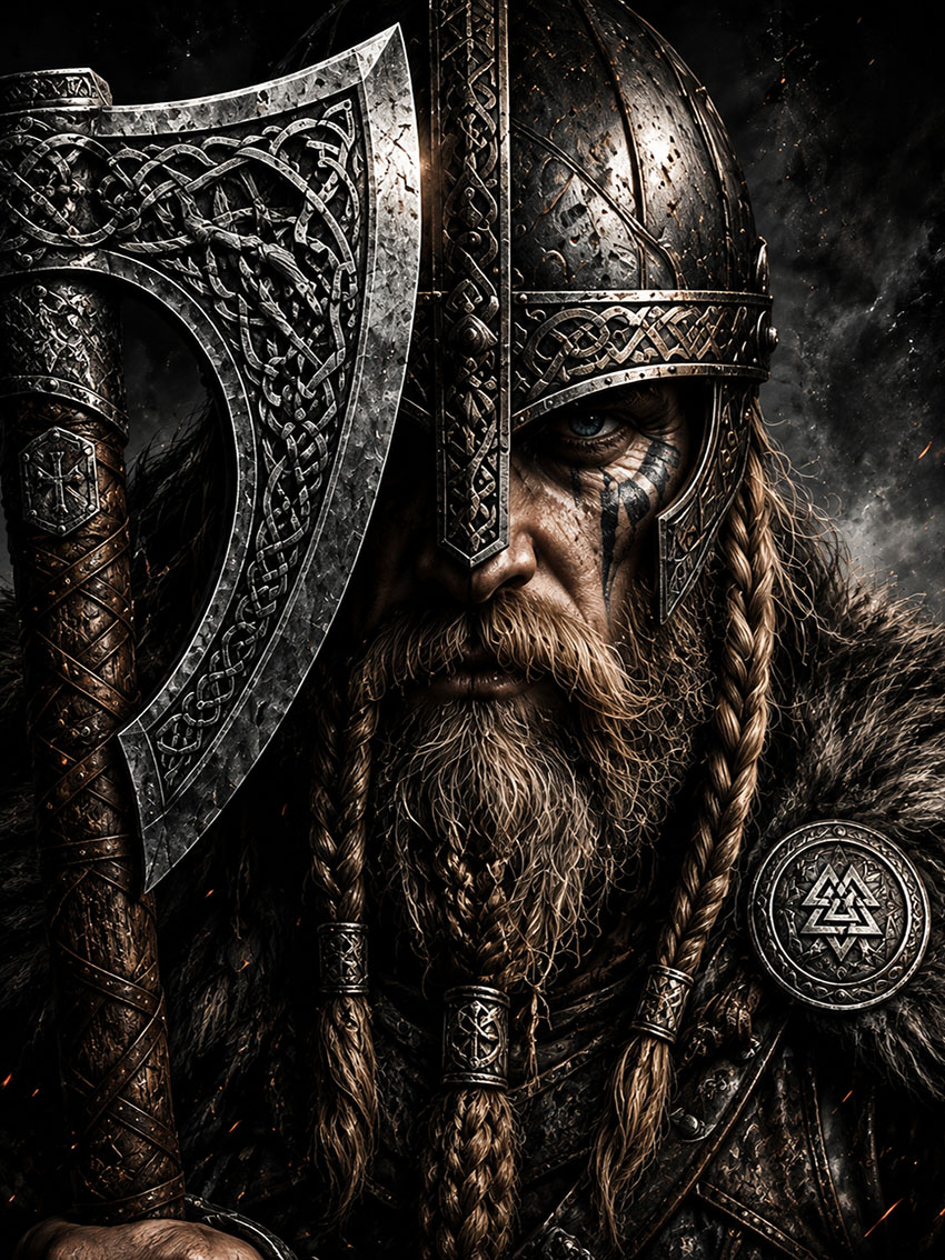 Viking Wikinger Wandbild auf Aluminium Dibond Spanntuch