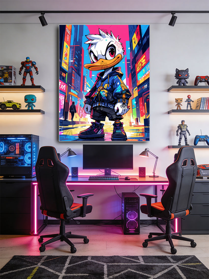 Neon Duck Vibes Pop Art Wandbild – Detailansicht