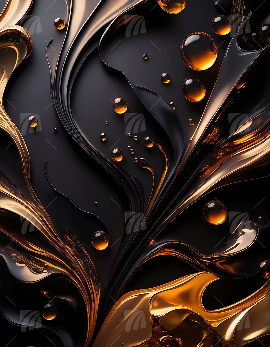 Golden Drops Black & Gold Wandbild auf Aluminium Dibond Spanntuch
