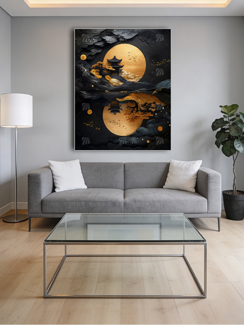 Golden Zen Black & Gold Wandbild – Detailansicht